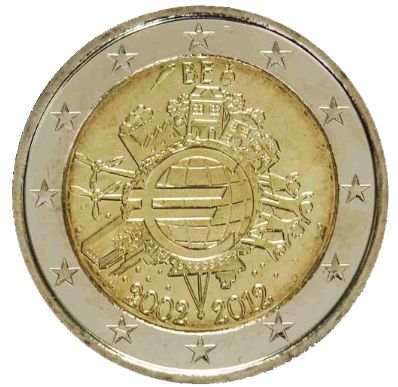 Foto 2 Euros Conmemorativos Bélgica 2012, 10 Años Del Euros. Sin Circular. foto 667273