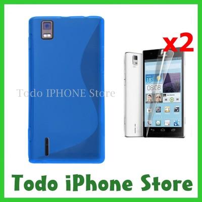 Foto 2 Protector + Funda Silicona Gel Tpu Sline S-line Azul Huawei Ascend P2 foto 939350
