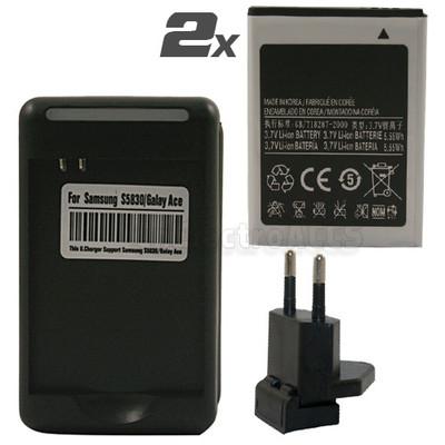 Foto 2 X Bateria + Cargador + Eu Plug Para Samsung Galaxy Ace S5830 Gt-s5830 foto 559540