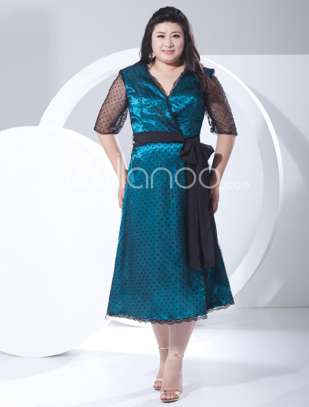 Foto 2013 Estilo Vintage de amor cuello de encaje azul Plus tamaño vestido de coctel foto 259439