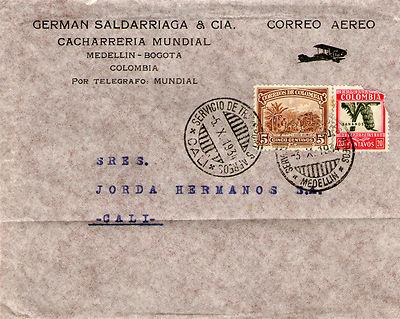 Foto Airmail Inside Colombia In 1934, With Logo, On The Envelope Biplane. foto 626554