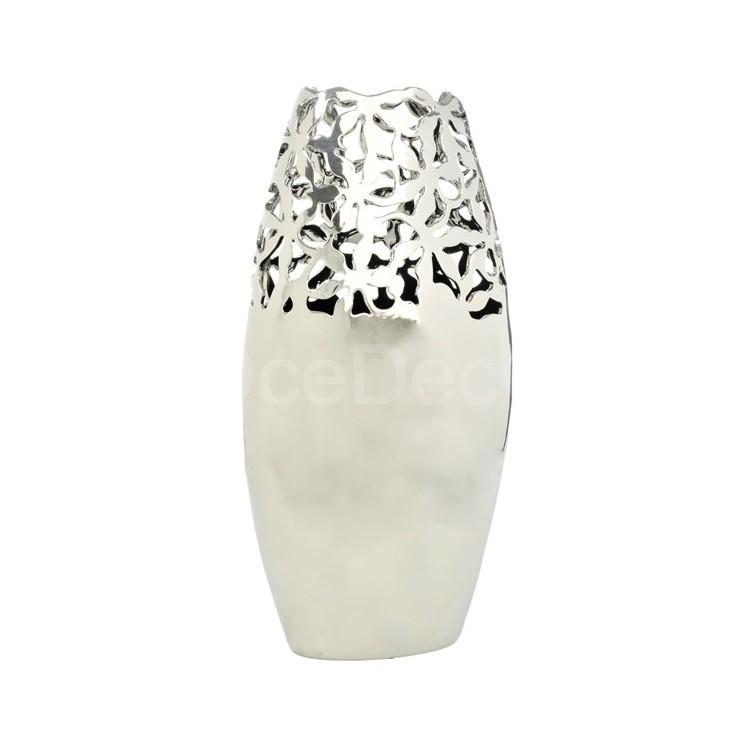 Foto Alto jarrón ovalado de cerámica perforado - plateado - 45 cm foto 874538