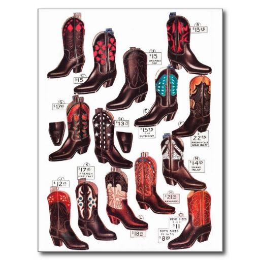 Foto Anuncio retro del catálogo de las botas de vaquero Postal foto 555360
