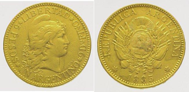 Foto Argentinien Argentino zu 5 Pesos Gold 1885