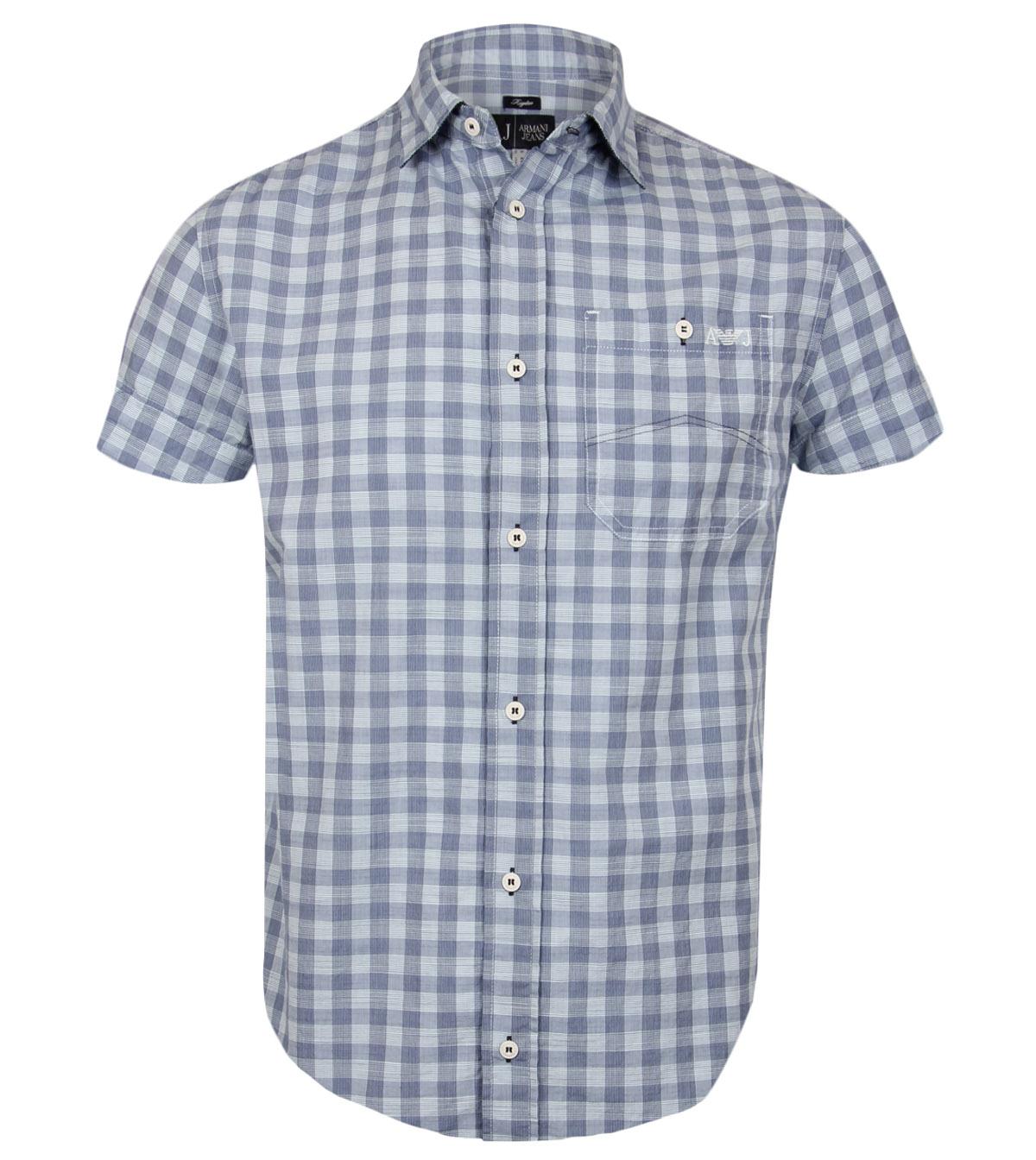 Foto Armani Jeans Blue Check Short Sleeve Shirt-L