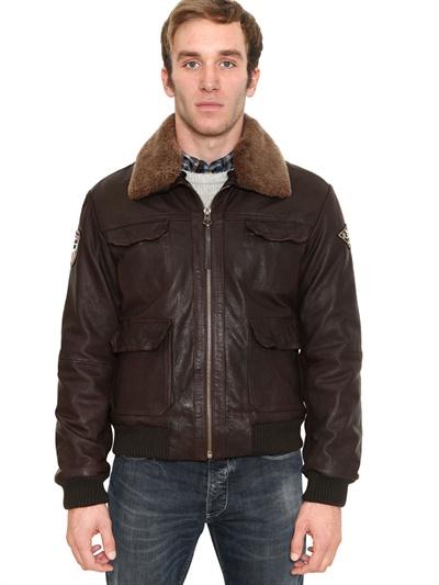 Foto armani jeans chaqueta de aviador de pana y piel