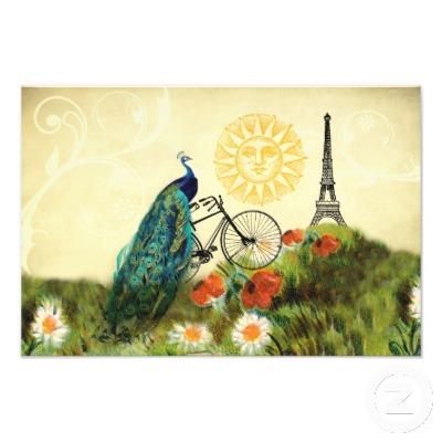 Foto Arte del pavo real del vintage con la torre Eiffel Foto foto 374397