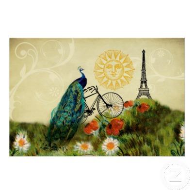 Foto Arte del pavo real del vintage con la torre Eiffel Posters foto 374398