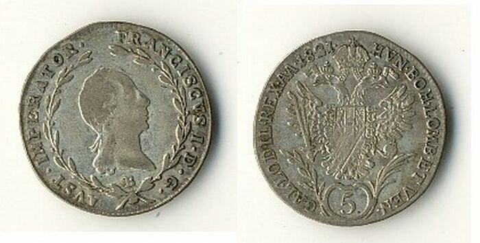 Foto Austria Ungarn Kremnitz 5 Kreuzer 1821