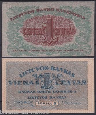 Foto B-d-m Lituania Lithuania 1 Centas 1922 Pick 7a Sc Unc foto 701719