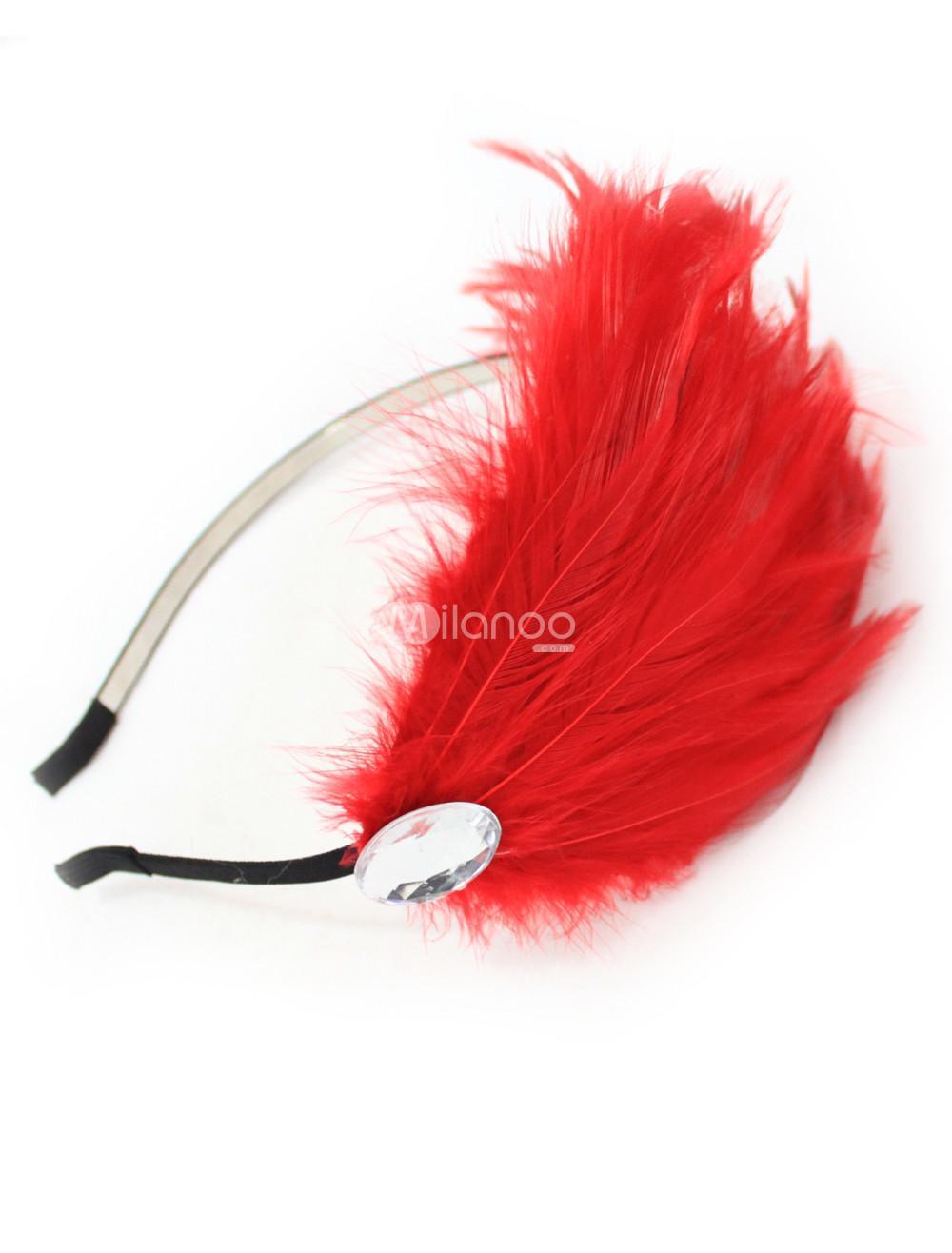 Foto Banda de cabeza roja Rhinestone plumas mujer foto 77082