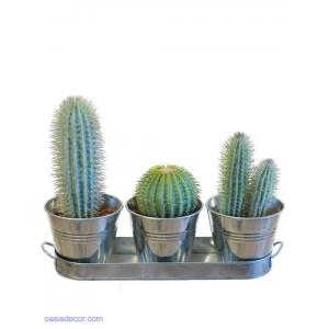 Foto Bandeja metal x 3 cactus artificiales