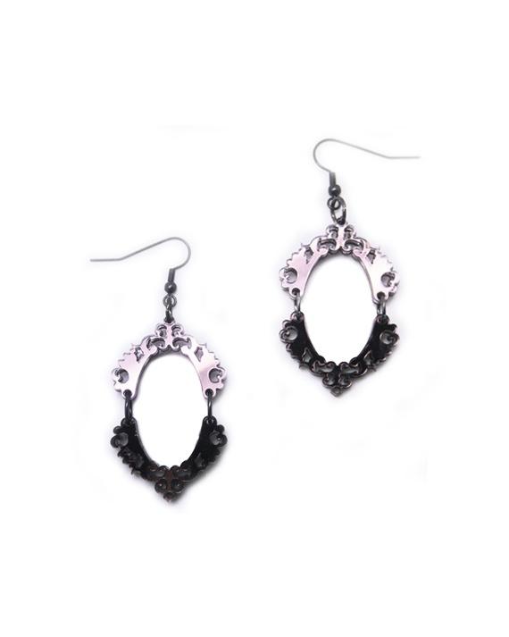 Foto Baroque Earrings Black Lace Pink Mirror Drop Earring