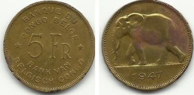 Foto Belgian Congo - 5 Francs - 1947 - 00119 foto 729225