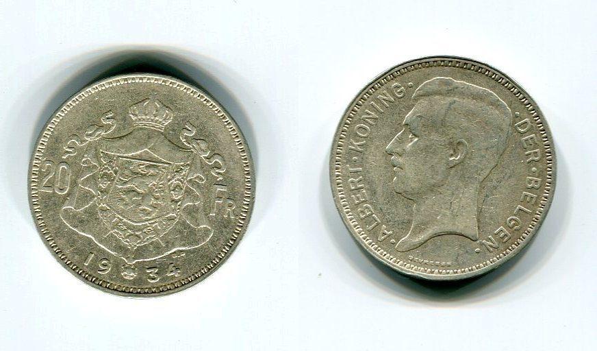 Foto Belgien 20 Francs 1934