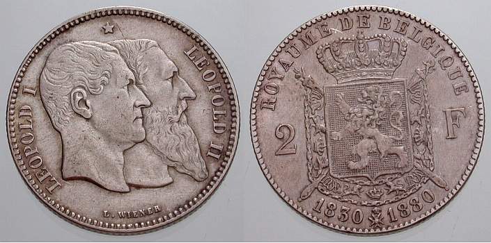 Foto Belgien, Königreich 2 Francs 1880