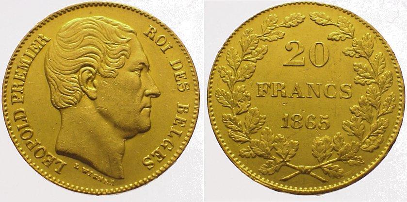 Foto Belgien, Königreich 20 Francs Gold 1865