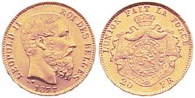 Foto Belgien, Königreich 20 Francs Gold 1877