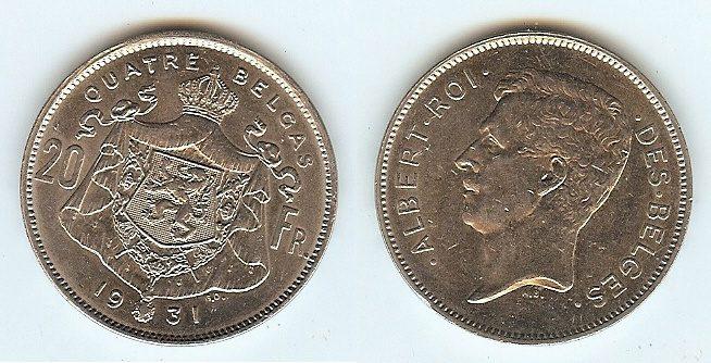 Foto Belgium 20 Francs 1931