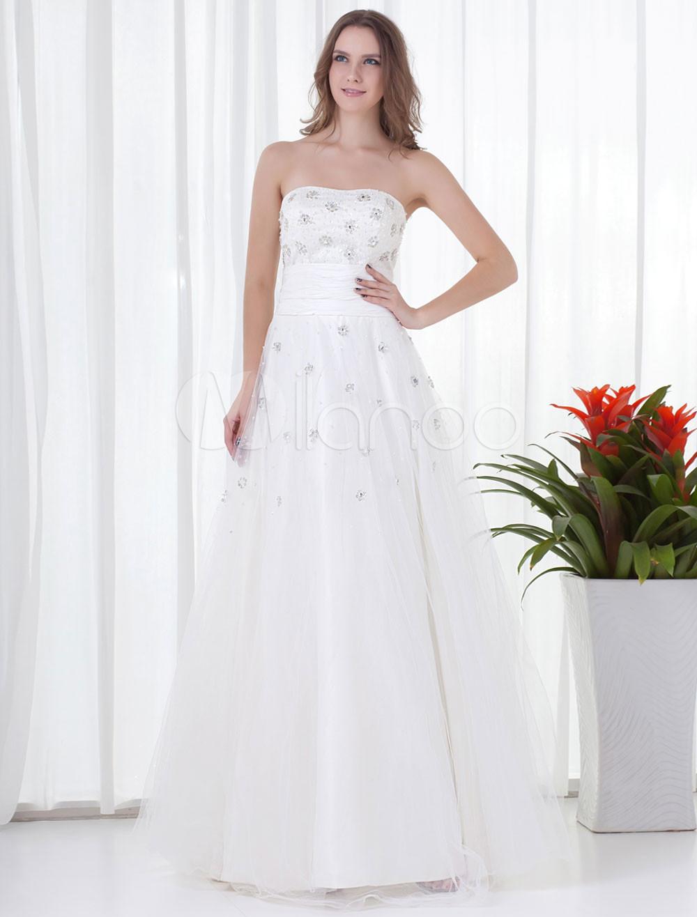 Foto Blanco neto rebordear vestido de fiesta sin tirantes de longitud del piso foto 593473