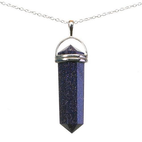 Foto Blue Goldstone Wand Pendant with Silver Chain