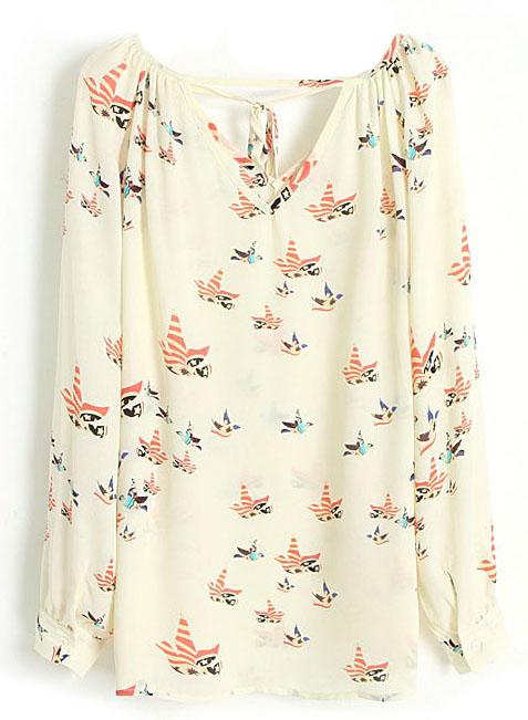 Foto Blusa gasa estampada pájaros-Beige foto 775402