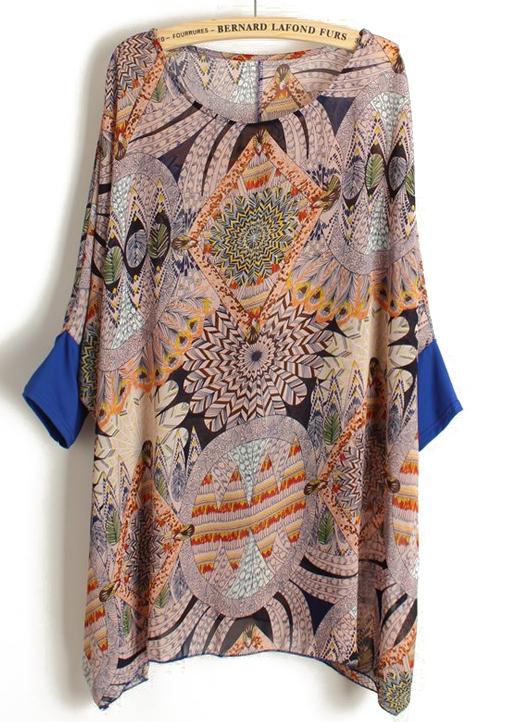 Foto Blusa gasa manga murcielago estampada-Azul foto 447872