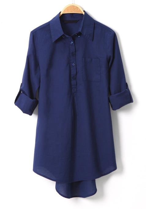 Foto Blusa plisada mangas largas-Azul oscuro foto 775405