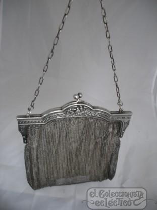 Foto bolso antiguo. malla de plata. cadena. boquilla pajaros. 210 grs. foto 69884