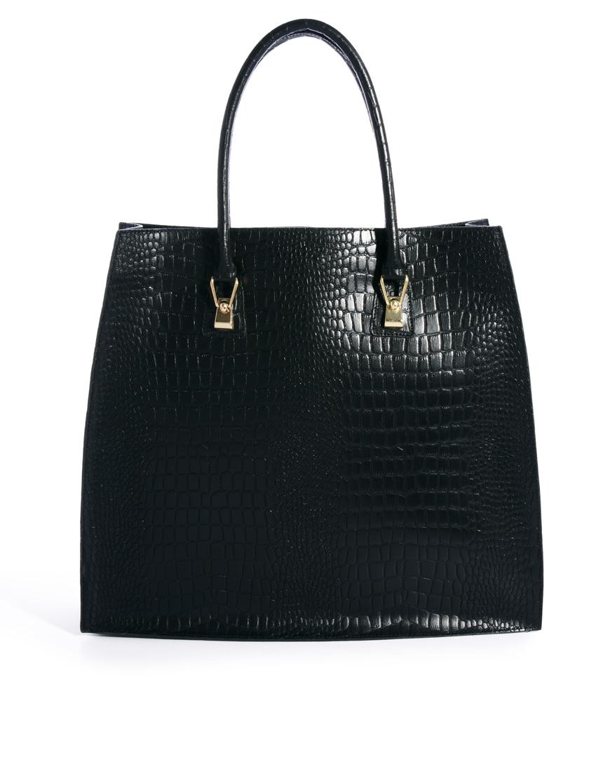 Foto Bolso shopper de cuero negro de efecto cocodrilo en relieve de Rive...