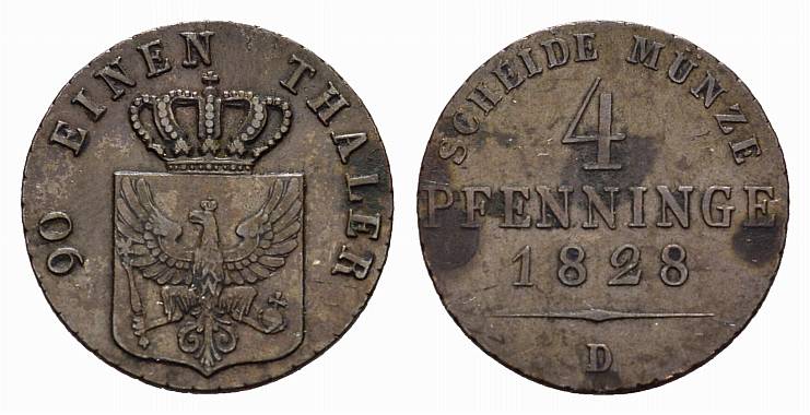 Foto Brandenburg-Preussen 4 Pfennig 1828, D