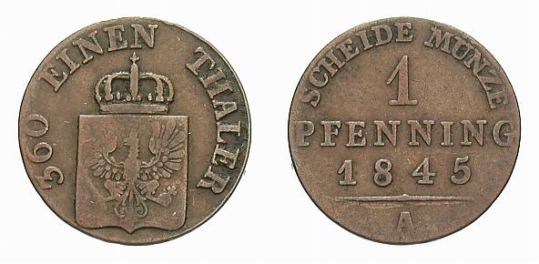Foto Brandenburg-Preussen Cu-Pfennig 1845 A