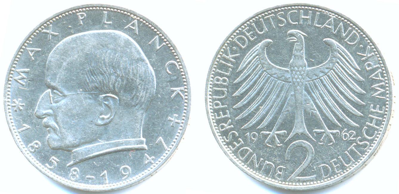 Foto Brd: 2 Deutsche Mark Max Planck 1962 J, foto 268231