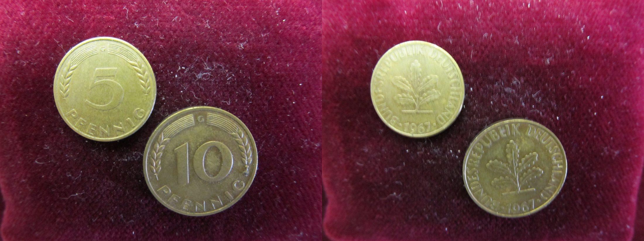 Foto Brd Deutschland 5 + 10 Pfennig 1967 G