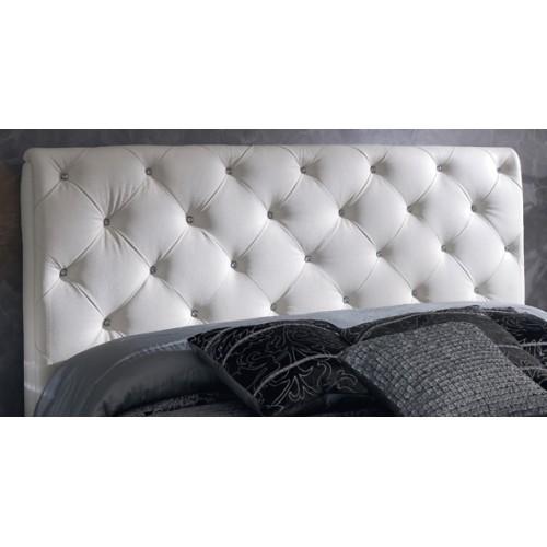 Foto Cabecero de cama tapizado en piel auténtica - capitoné con botones de cristal - blanco - EMPERADOR foto 602542