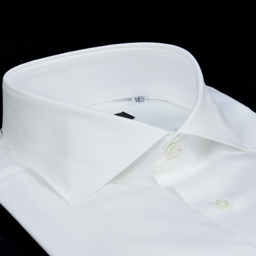 Foto Camisa color liso blanco algodón popelina doble torzal giza 45, cuello estilo francés de puntas cortas, puño doble uso foto 447097