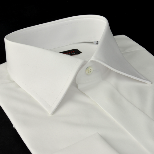 Foto Camisa color liso blanco algodón tela doble torzal, cuello estilo italiano clásico, puño para gemelos foto 447119