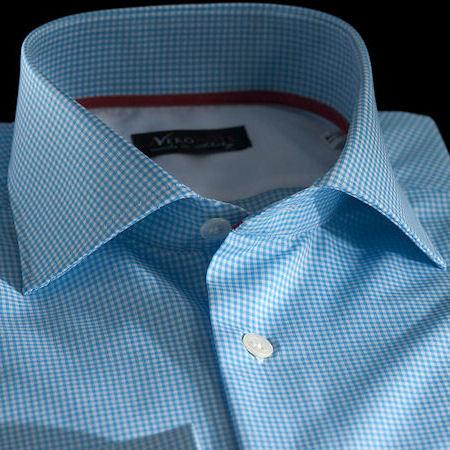 Foto Camisa cuadros azul marino algodón zephir doble torzal, cuello estilo francés, puño limado foto 447116