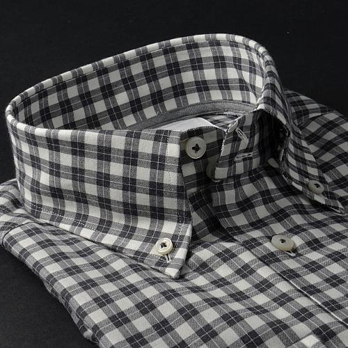 Foto Camisa cuadros gris algodón cheurón (tejido espigado), cuello estilo button-down alto de dos botones, puño doble botón foto 447115