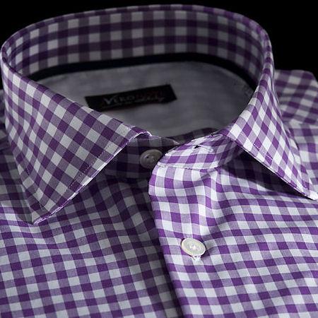 Foto Camisa cuadros morado algodón zephir doble torzal, cuello estilo semifrancés, puño redondo foto 889545