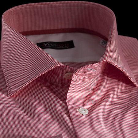 Foto Camisa cuadros rojo algodón zephir doble torzal, cuello estilo francés, puño limado foto 889548