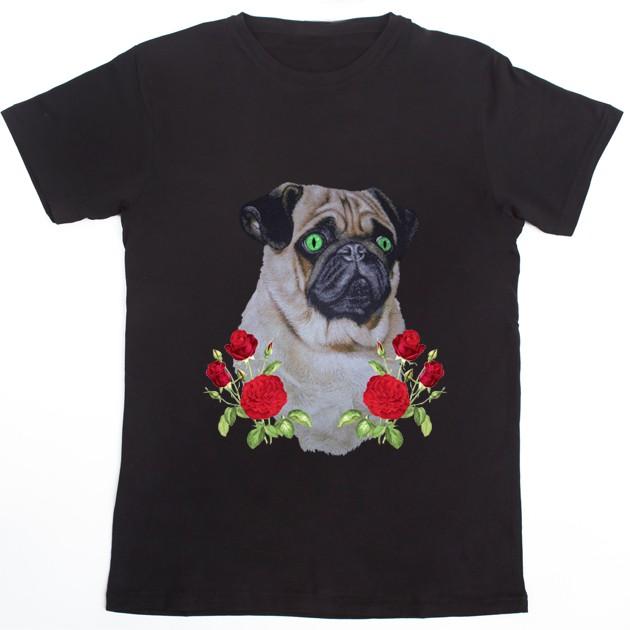 Foto Camiseta Pug Roses Negra