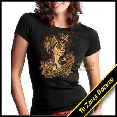 Foto Camisetas Mujer Tattoo Mexican Biker Custom Chopper T-shirts Woman Pin Up Gothic foto 875226