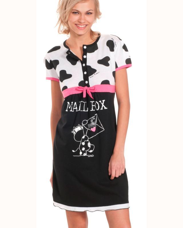 Foto Camisola de manga corta de algodón con botones estampada vaca de crazy
