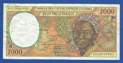 Foto Central African States -- Equatorial Guinea -- 2000 Francs -- Bc+ -- Pick 503ng. foto 789643