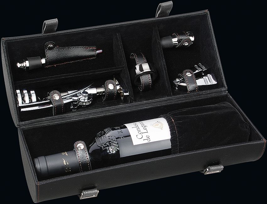 Foto CILIO Set de vino MEDOC, 5 pzs. en caja de cuero sintético con interi