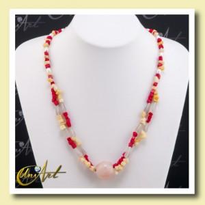 Foto Collar de calcita, coral, ágata y perlas con colgante de cuarzo rosa foto 642993