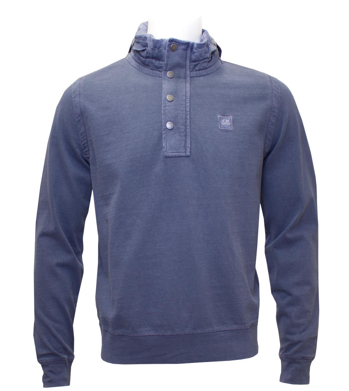 Foto CP Company Mid Blue Washed Cotton Concealed Hood Sweatshirt foto 259274