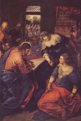 Foto Cuadro dibond: Jacopo Tintoretto - Cristo con María y Marta - cuadro 5953 foto 79254