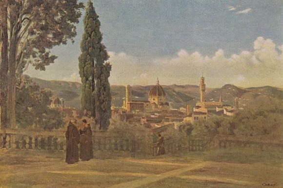 Foto Cuadro dibond: Jean-Baptiste-Camille Corot - Vista de los Jardines de Boboli en Florencia - cuadro 1486 foto 957869